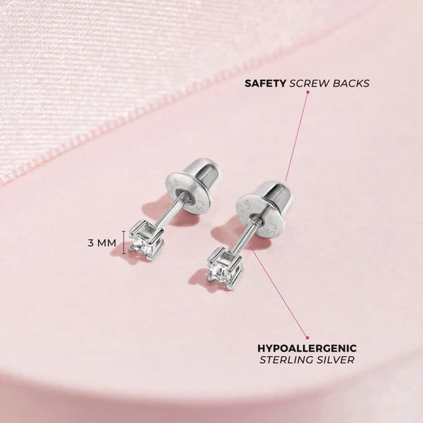 My First Princess Solitaire Baby Earrings