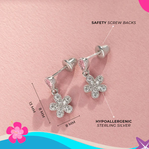 Groovy CZ Flower Dangle Girl Earrings