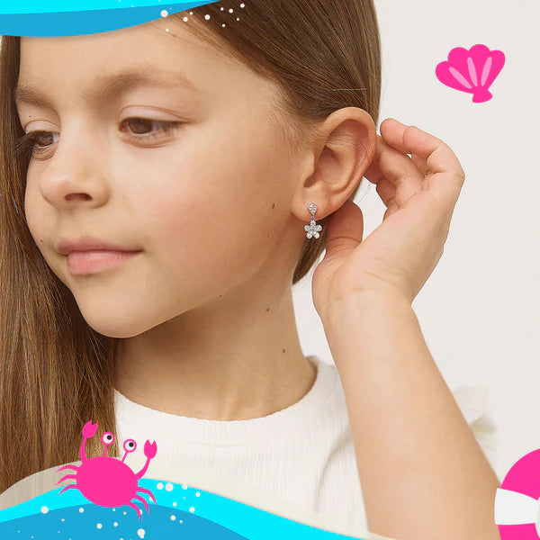 Groovy CZ Flower Dangle Girl Earrings