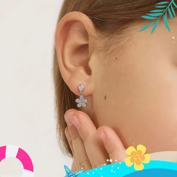 Groovy CZ Flower Dangle Girl Earrings