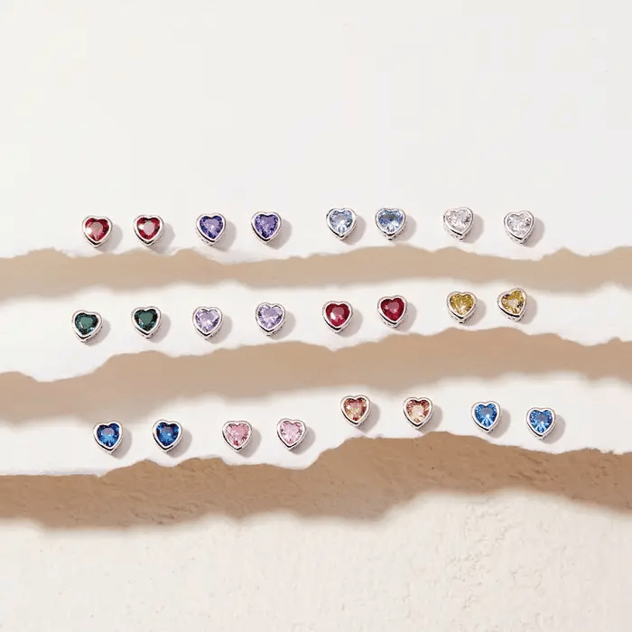 Birthstone Heart Stud Earrings (5mm)