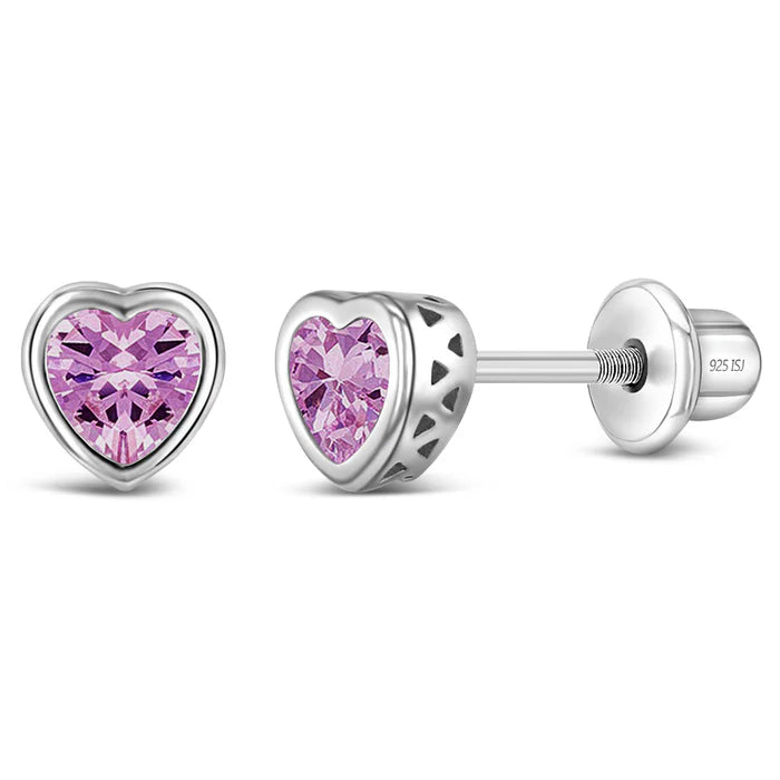 Birthstone Heart Stud Earrings (5mm)