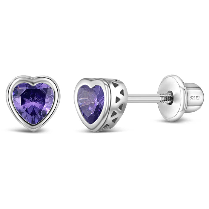 Birthstone Heart Stud Earrings (5mm)