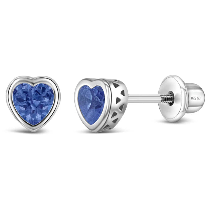 Birthstone Heart Stud Earrings (5mm)