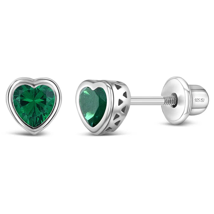 Birthstone Heart Stud Earrings (5mm)