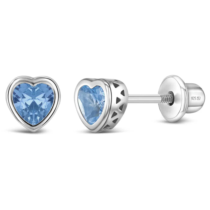 Birthstone Heart Stud Earrings (5mm)