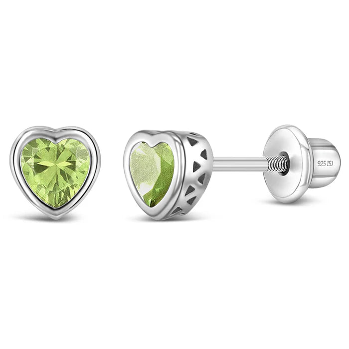 Birthstone Heart Stud Earrings (5mm)