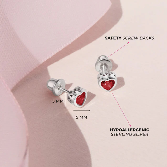 Birthstone Heart Stud Earrings (5mm)