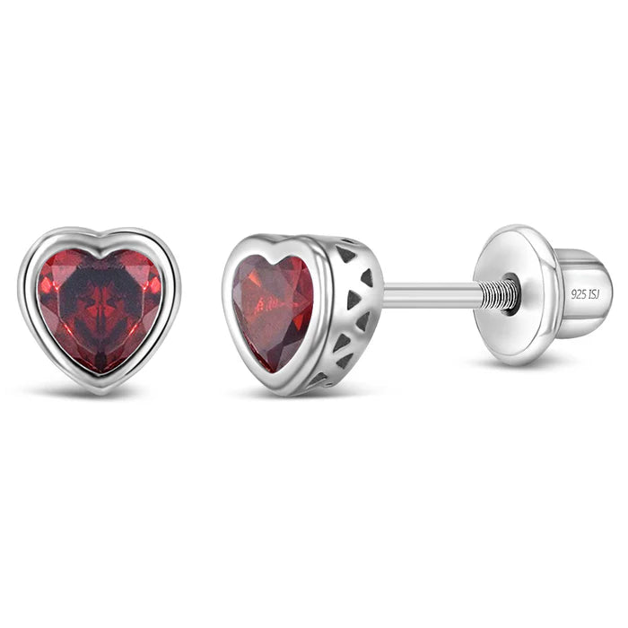 Birthstone Heart Stud Earrings (5mm)