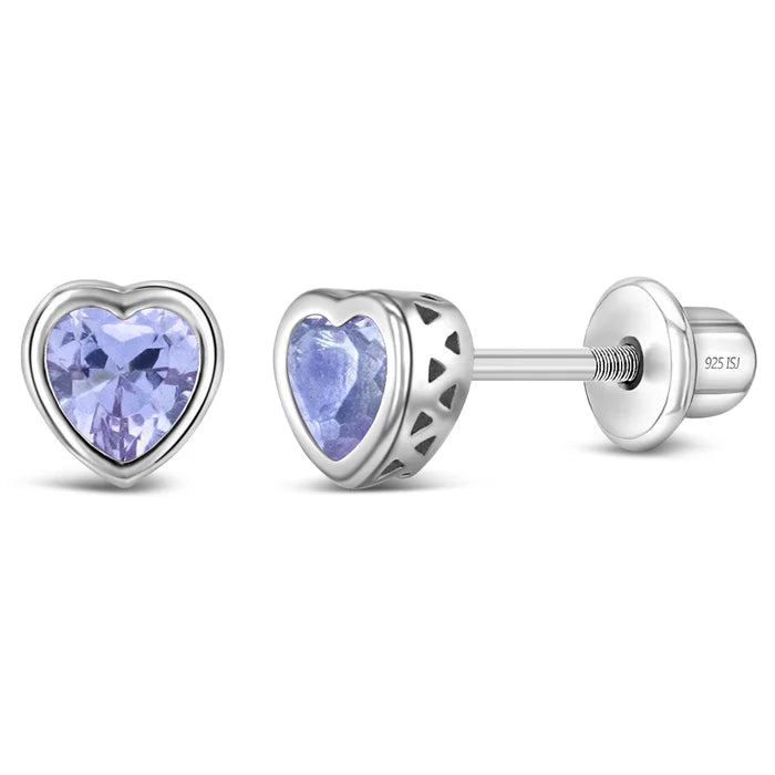 Birthstone Heart Stud Earrings (5mm)