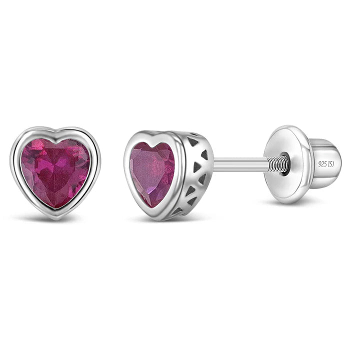 Birthstone Heart Stud Earrings (5mm)