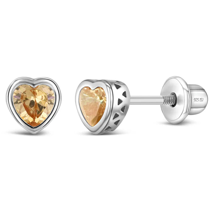 Birthstone Heart Stud Earrings (5mm)