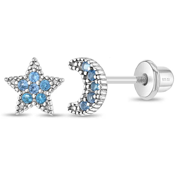 Star & Moon CZ Girl Earrings