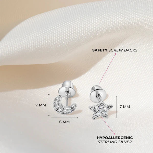 Star & Moon CZ Girl Earrings