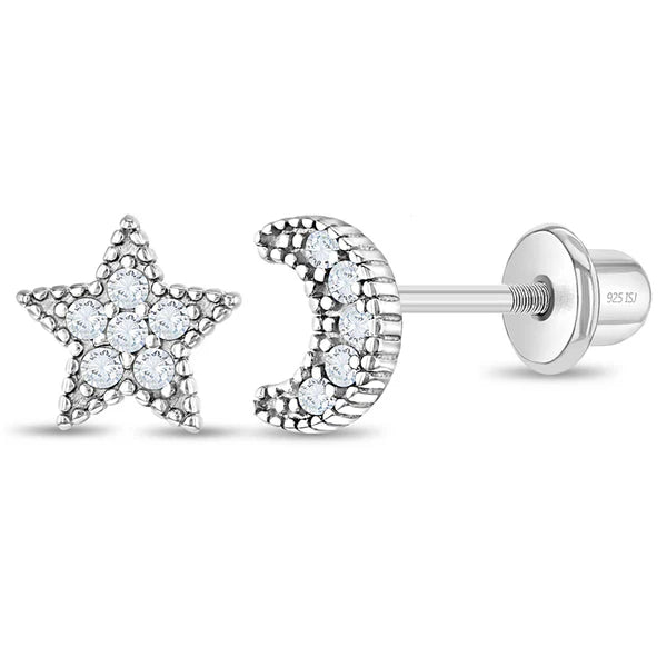 Star & Moon CZ Girl Earrings